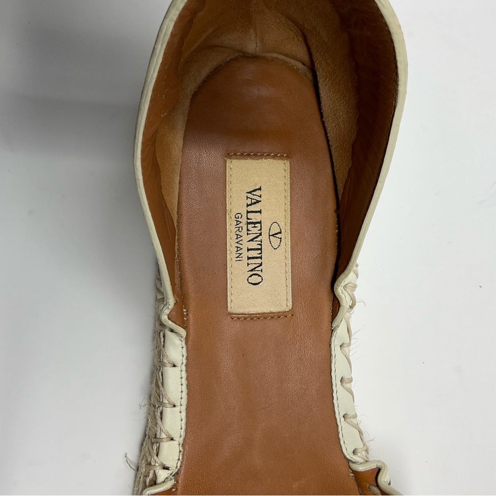 Valentino Cream Leather Floral Embroidered Ankle Strap Espadrille Flats - Picture 12 of 13